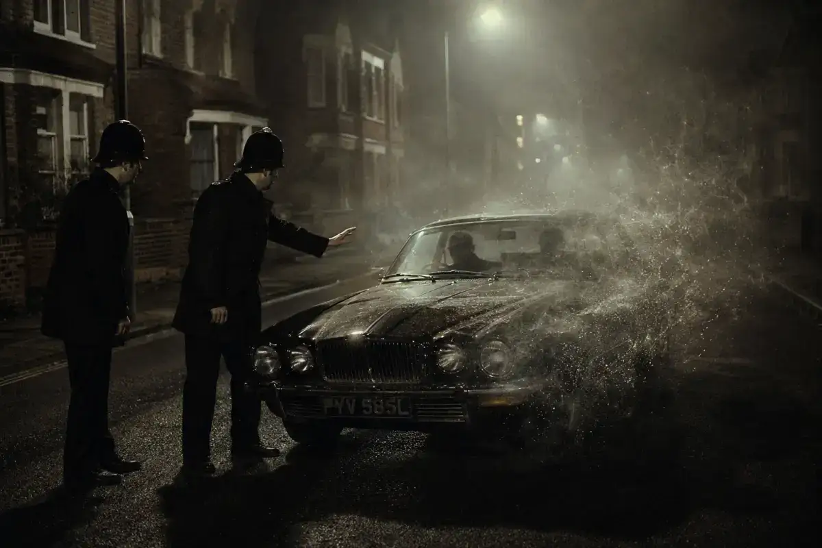 Fotorealistična scena iz 1970-ih prikazuje dvojicu britanskih policajaca na praznoj, maglovitoj ulici dok tamni Jaguar s dvije siluete u unutrašnjosti polako nestaje u oblaku magle pod svjetlom ulične lampe. Atmosfera je misteriozna i nalik dokumentarcu o neobjašnjivim događajima.