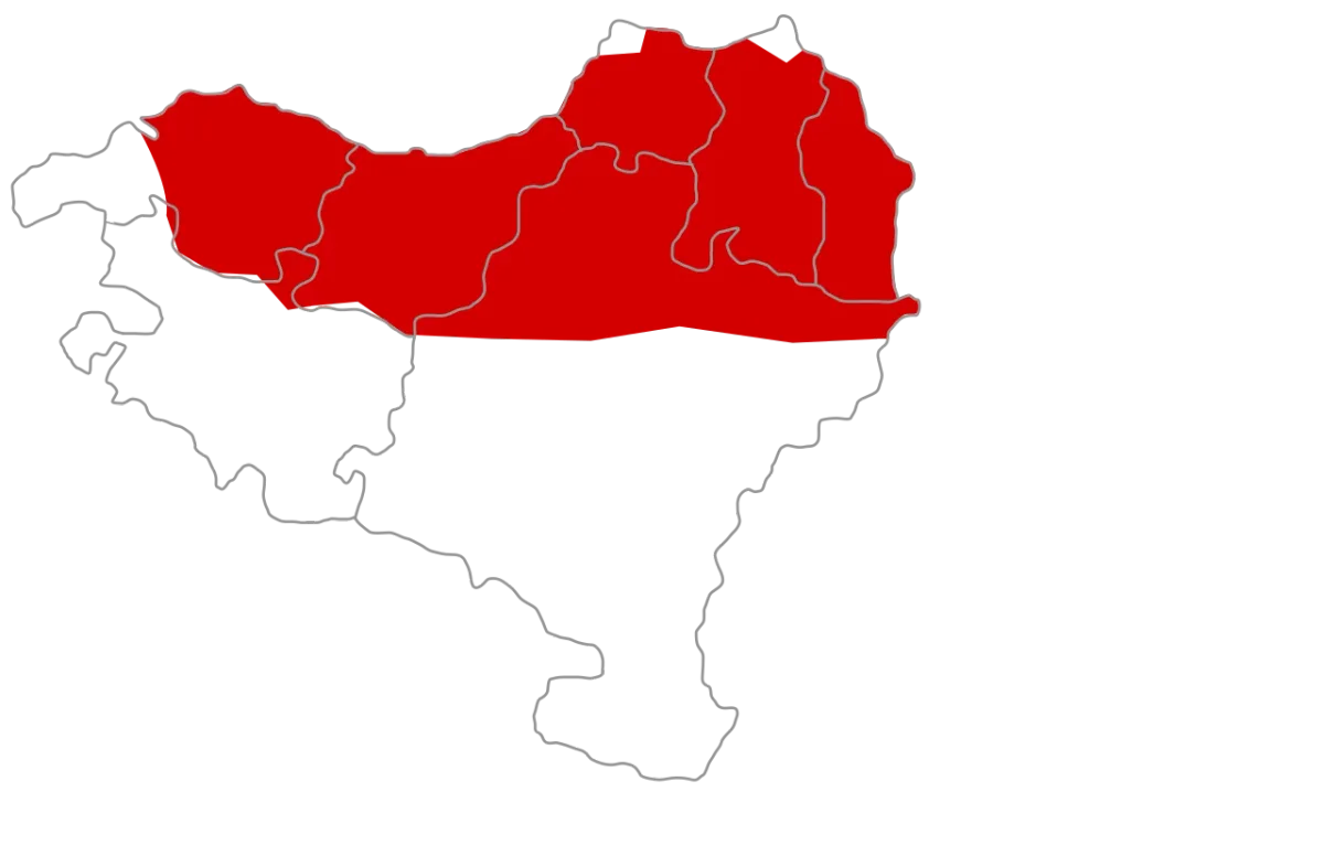 Mapa područja Baskije u kojima je dokumentovano postojanje baskijskih dijalekata euskare