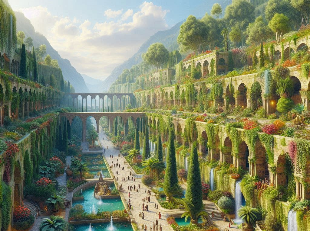 Drevni viseći vrtovi Babilona ilustracija