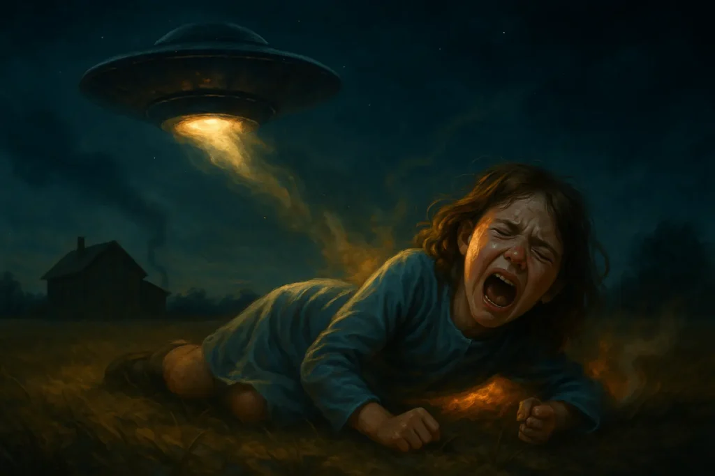 Misteriozna priča: Leteći tanjir i djevojčica (ilustracija)